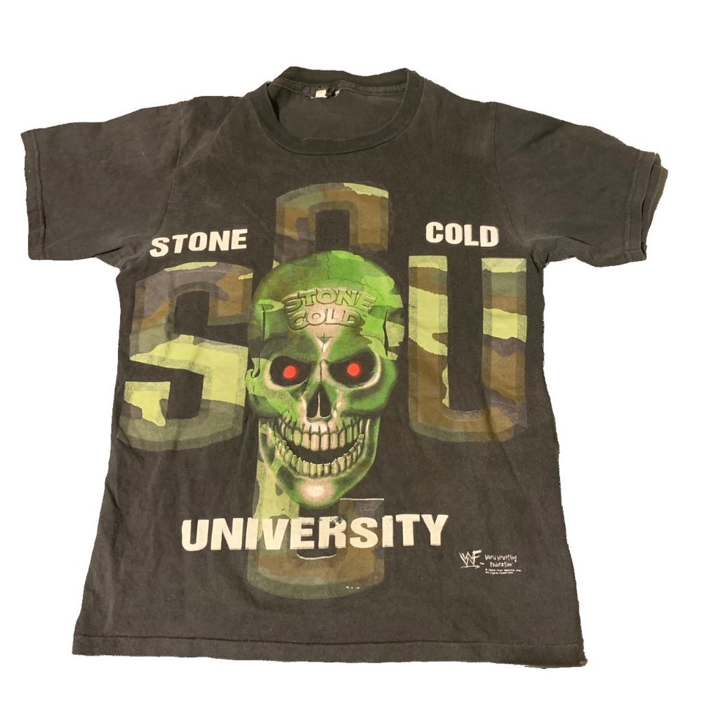 Vtg 90s Stone Cold Steve Austin Camo University Shirt Medium WWF WWE Wrestling